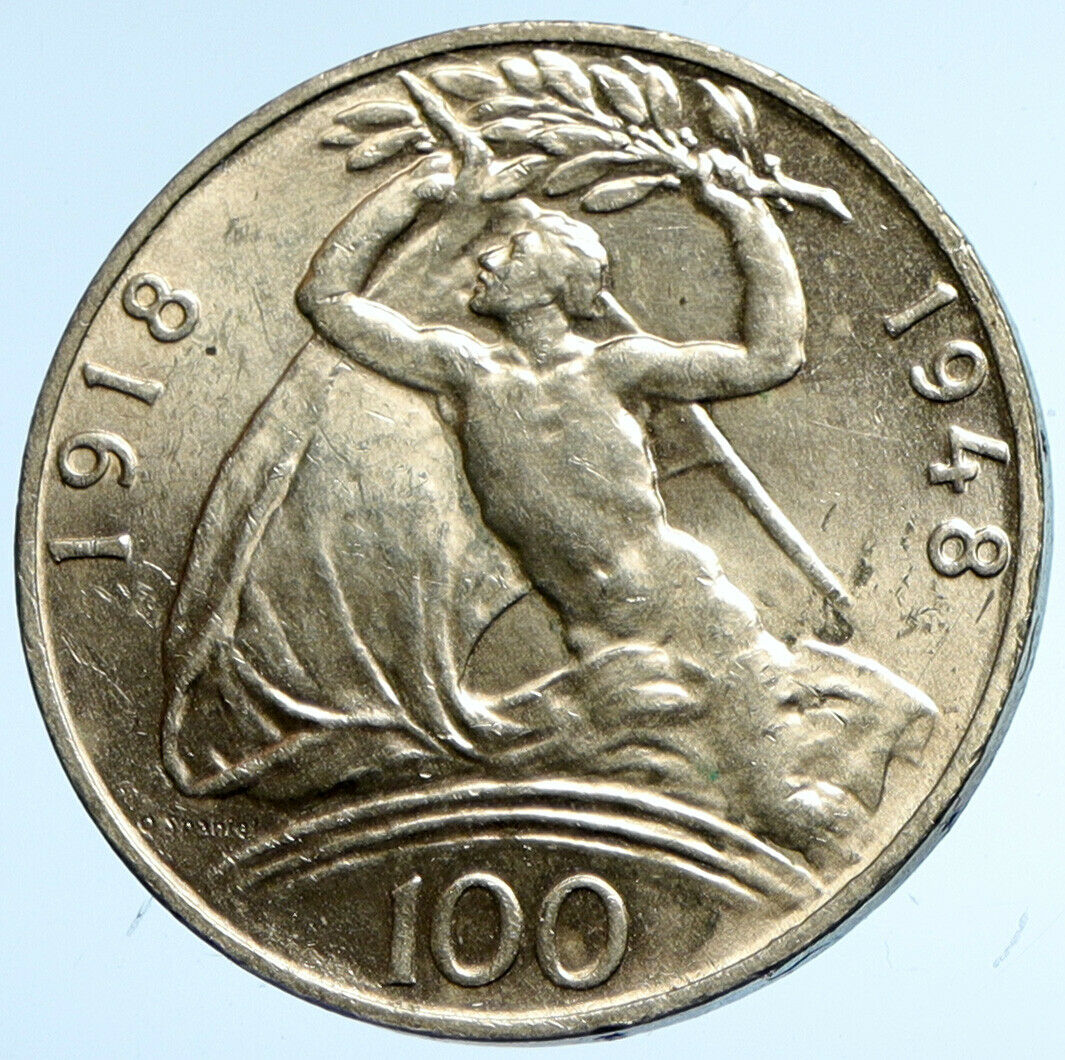 1948 CZECH REPUBLIC Czechoslovakia INDEPENDENCE Silver 100 Korona Coin i102969