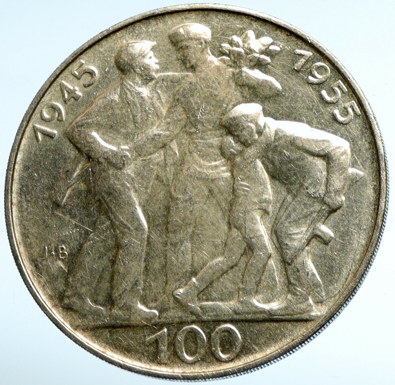 1955 CZECH Czechoslovakia LIBERATION FROM GERMANY Silver 100 Korun Coin i102966