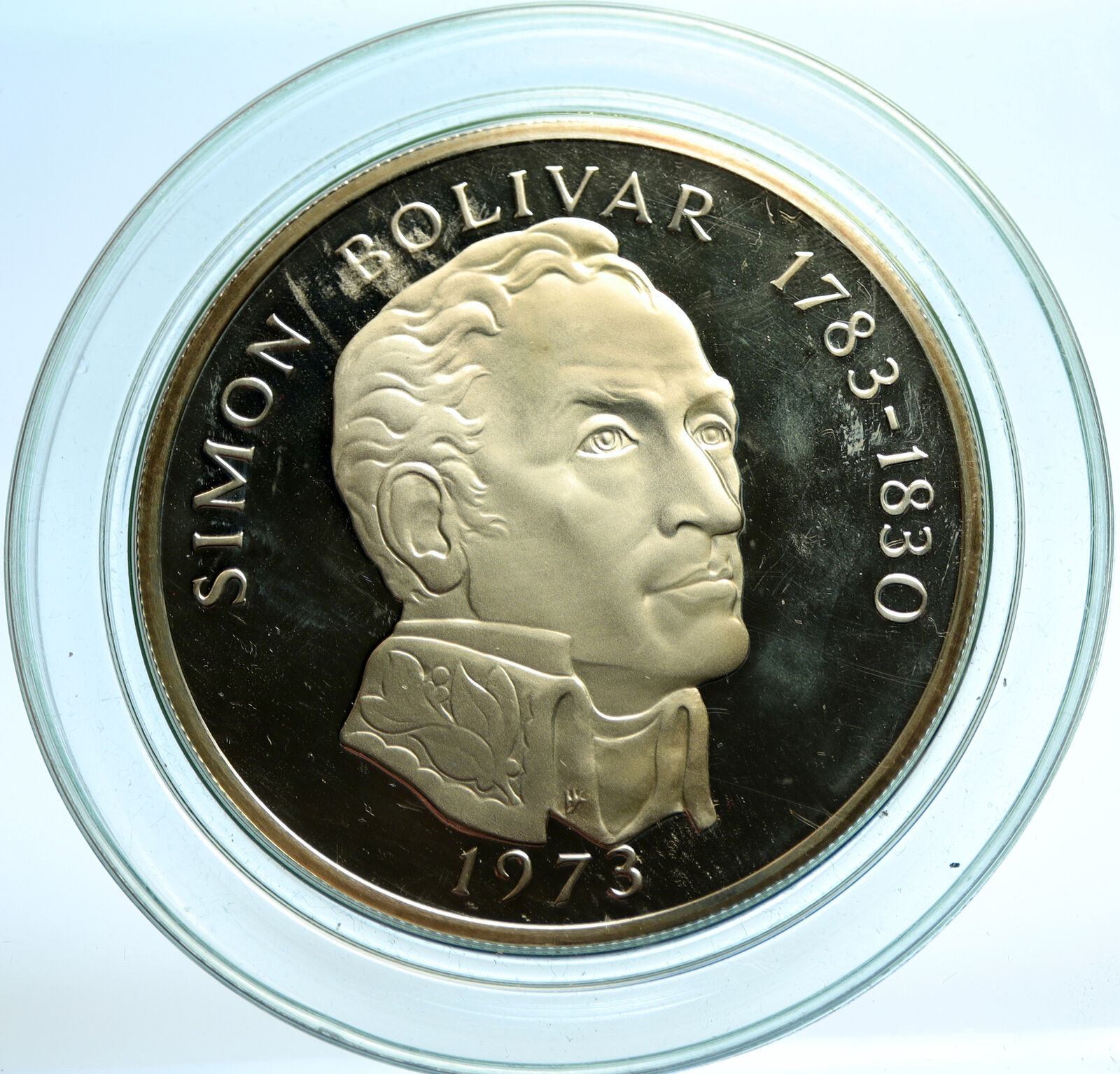 1973 PANAMA Old Proof Silver 3.85oz 20 Balboas Coin LARGE SIMON BOLIVAR i103569