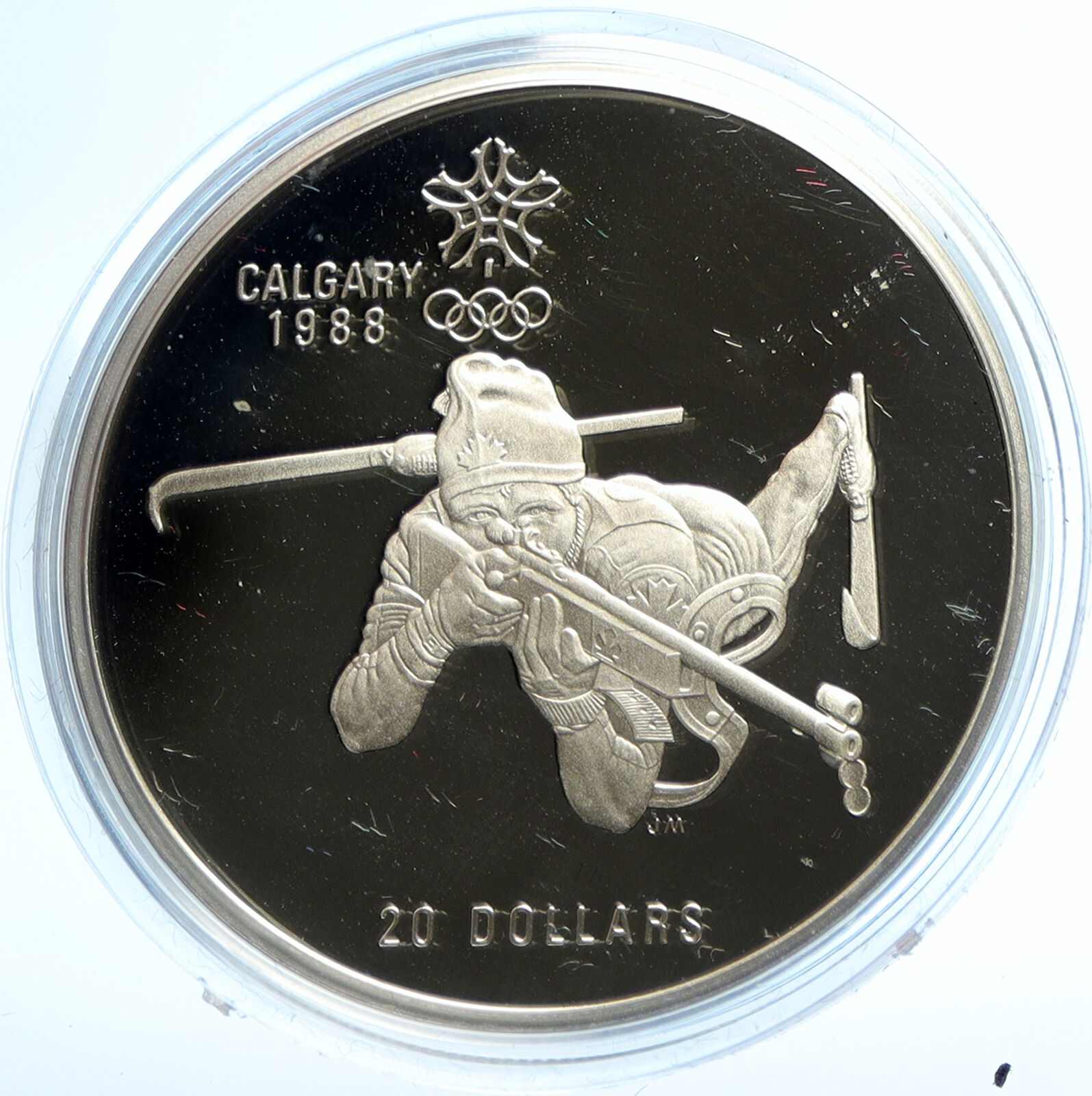 1986 CANADA Old 1988 CALGARY OLYMPICS BIATHLON Proof Silver $20 Coin i103561