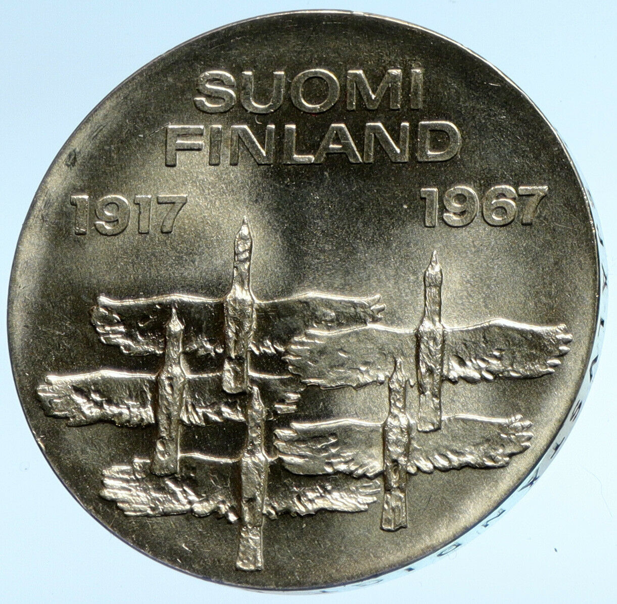 1967 FINLAND Geese Flying 50Y Independence OLD Silver 10 Markkaa Coin i104185