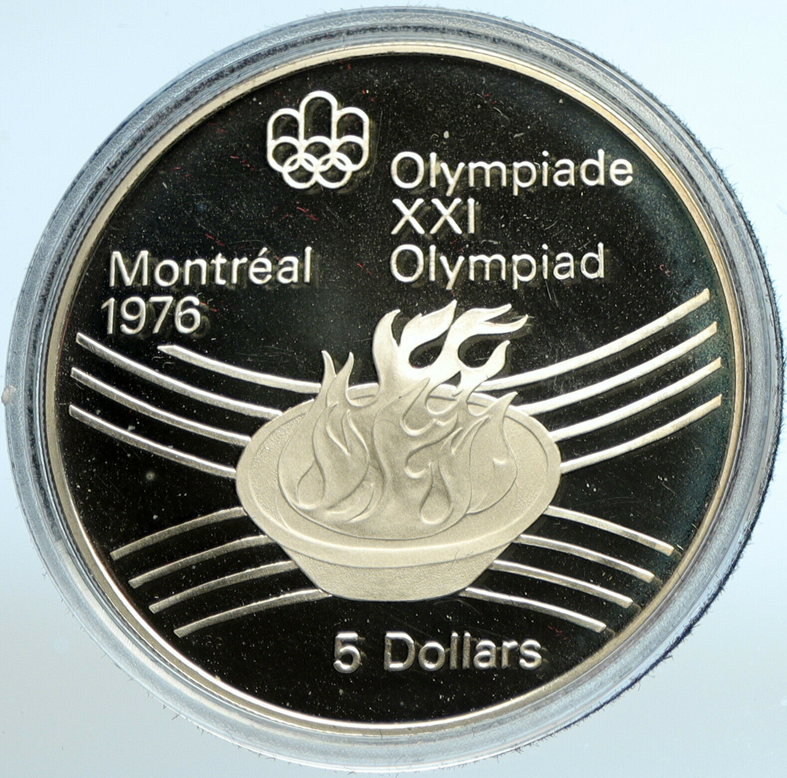 1976 CANADA UK Elizabeth II Olympics Montreal Torch Proof Silver $5 Coin i103543