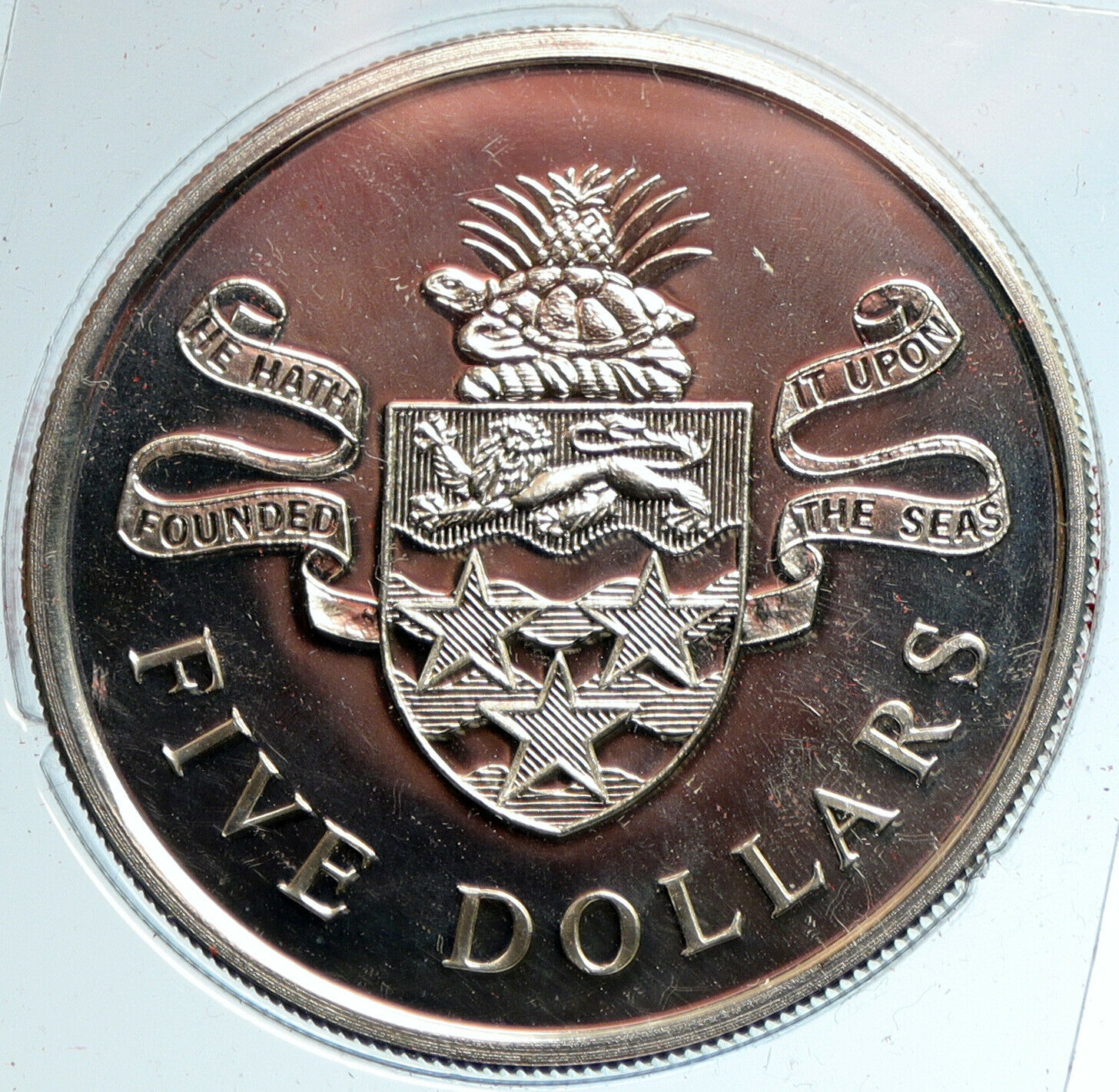 1972 CAYMAN ISLANDS 4.2cm Proof Silver $5 Coin w UK Queen Elizabeth II i103315