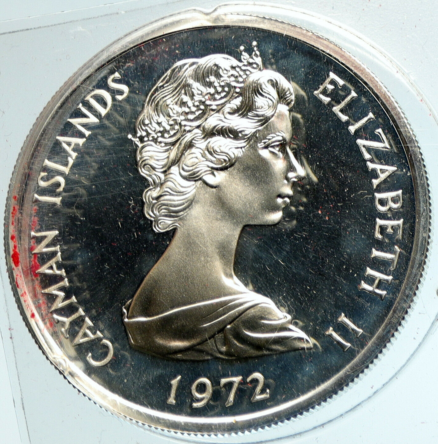 1972 CAYMAN ISLANDS 4.2cm Proof Silver $5 Coin w UK Queen Elizabeth II i103315