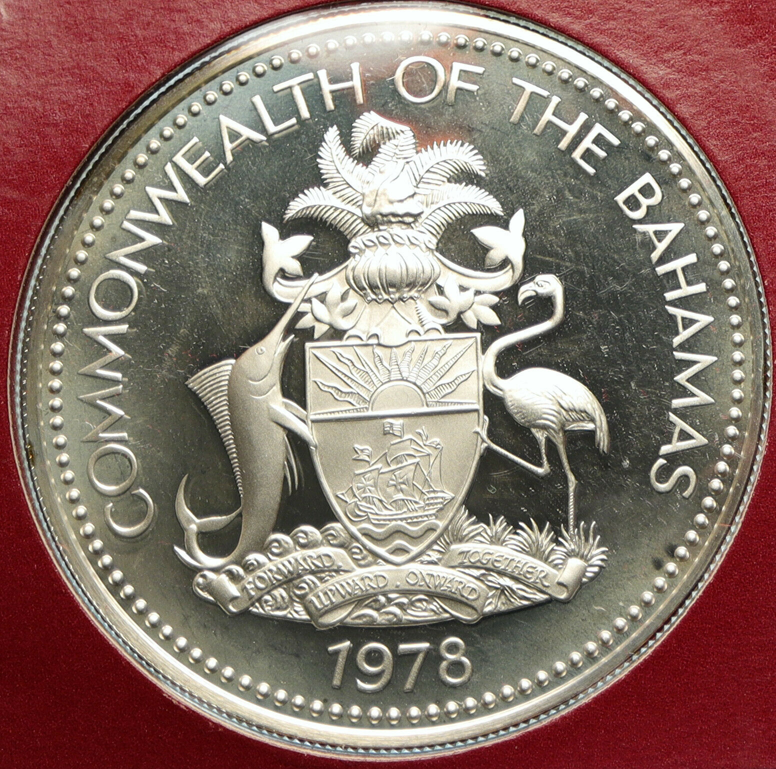 1978 BAHAMAS UK Queen Elizabeth II FLAG Proof Silver Coin 5 Dollars Coin i103325