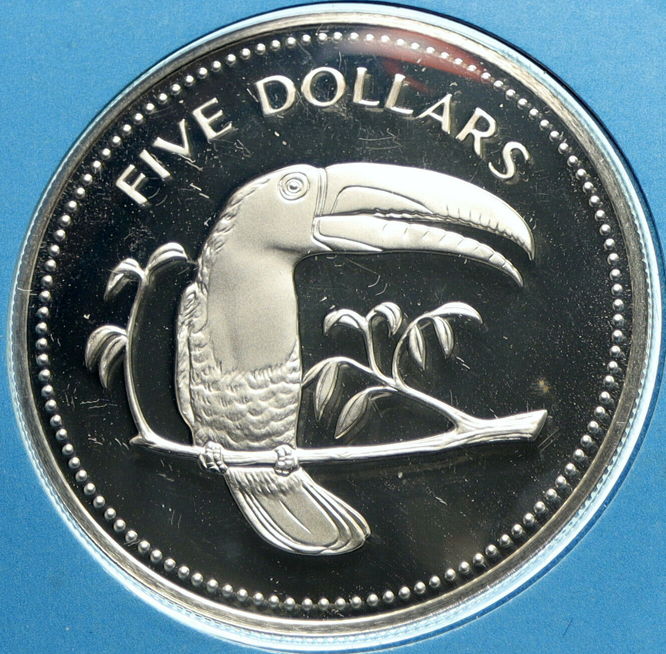 1976 BELIZE Avifauna Toucan BIRD Antique VINTAGE Proof Silver $5 Coin i104056