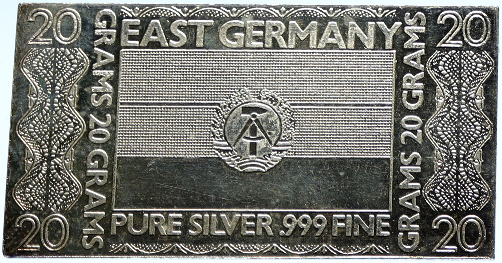 USA US The Silver Mint 20 GRAMS EAST GERMANY Flag OLD Silver BAR Medal i104058