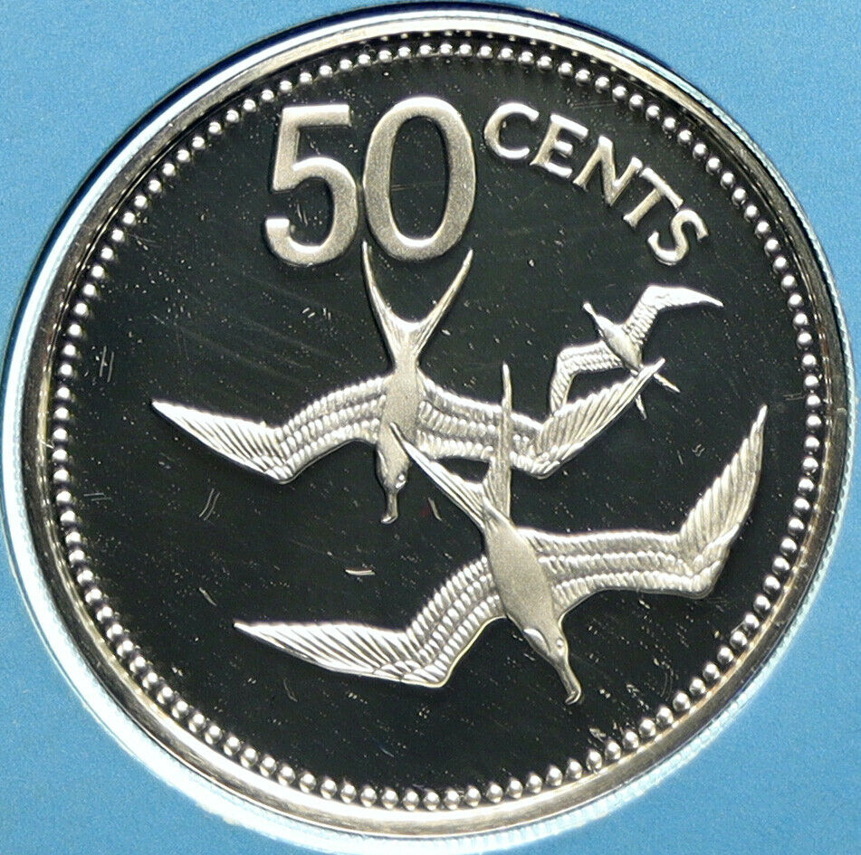 1975 BELIZE Avifauna FRIGATE BIRDS Old VINTAGE Proof Silver 50 Cent Coin i104053