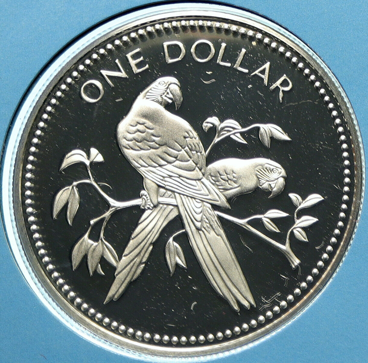 1975 BELIZE Avifauna Scarlet Macaw BIRD Old VINTAGE Proof Silver $1 Coin i104052