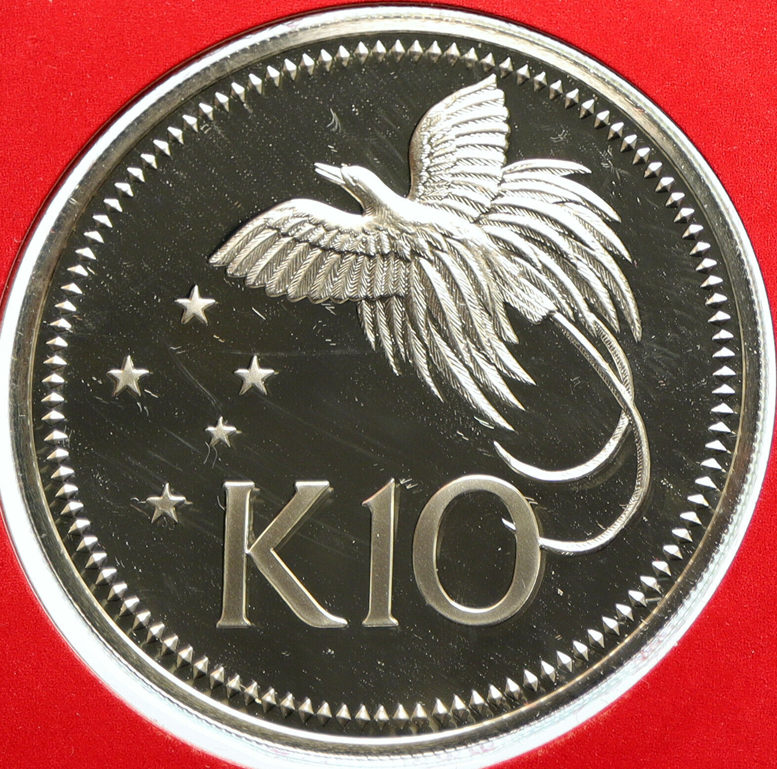 1976 PAPUA NEW GUINEA Large Exotic Bird OLD Proof Silver 10 Kina Coin i104068