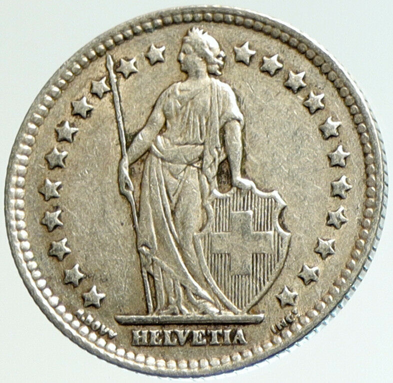 1943 B SWITZERLAND HELVETIA Symbolizes SWISS Nation SILVER 1 Franc Coin i104242