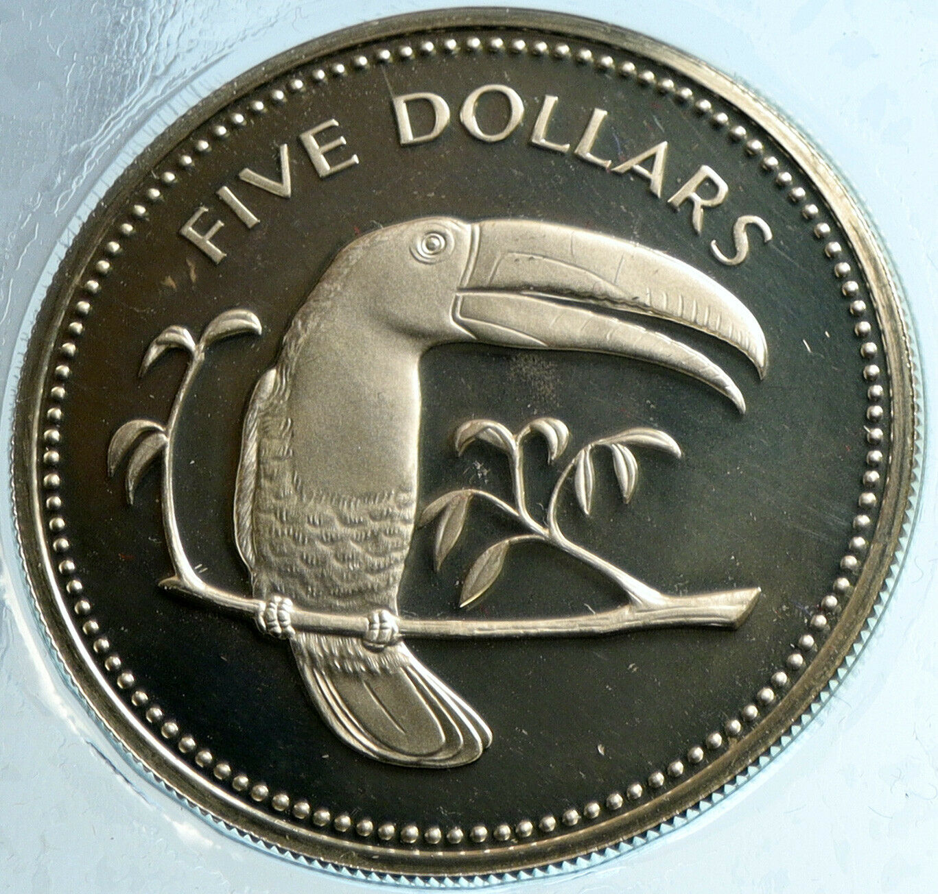 1974 BELIZE Avifauna Toucan BIRD Antique VINTAGE Proof Silver $5 Coin i103968