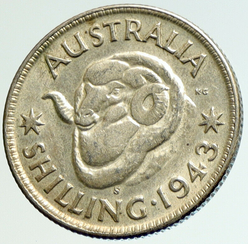 1943 KG AUSTRALIA King George VI United Kingdom Silver Shilling Coin RAM i104243