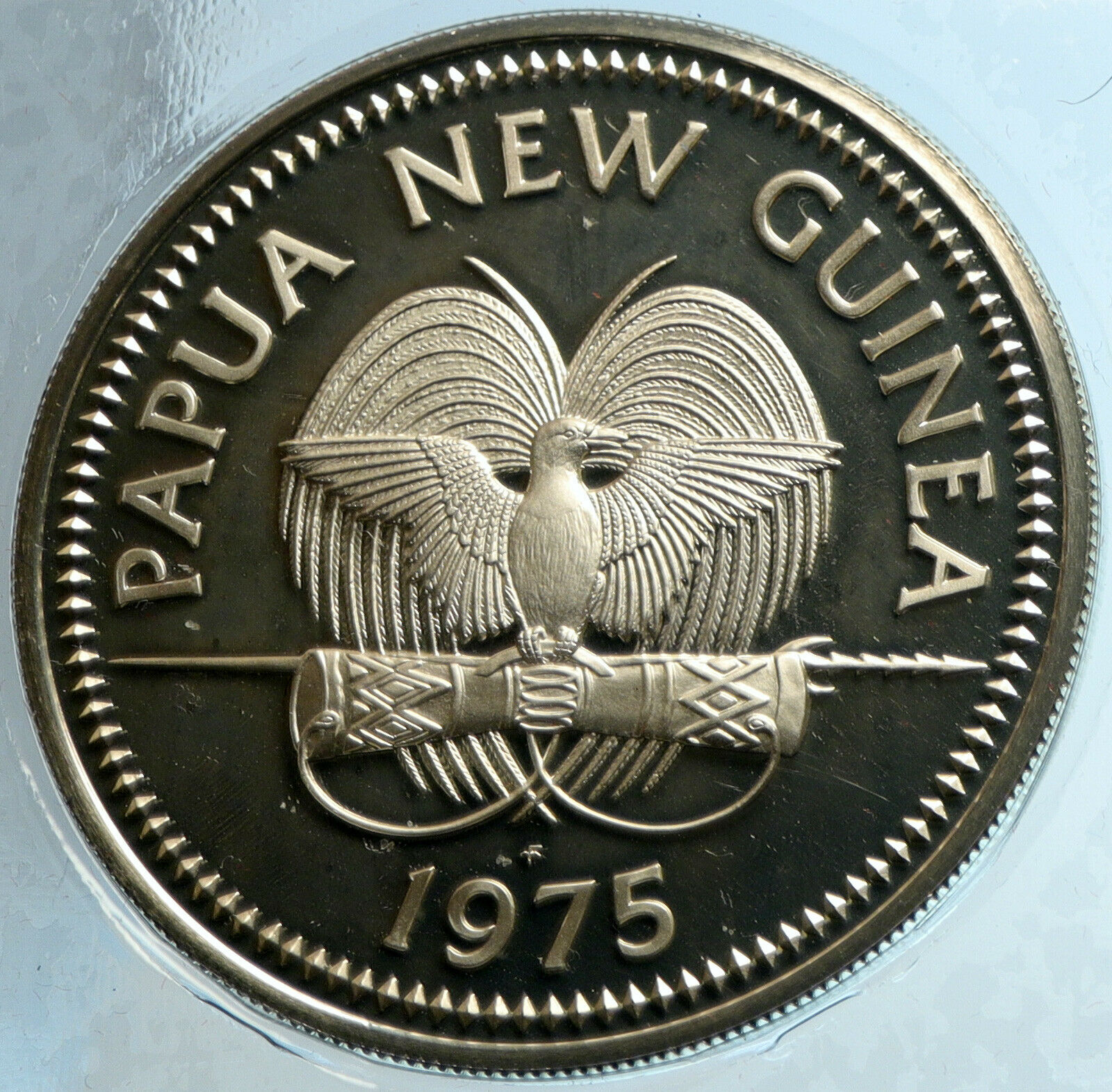 1975 PAPUA NEW GUINEA Large 4.5CM Exotic Bird Proof Silver 10 Kina Coin i103970