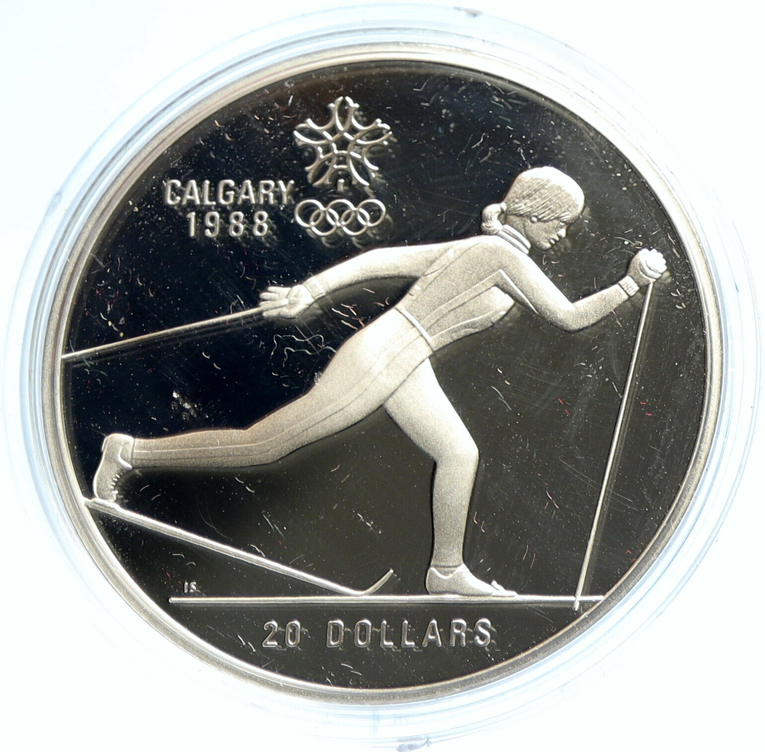 1986 CANADA 1988 CALGARY OLYMPICS CrossC Skiing Proof Silver $20 Coin i103754