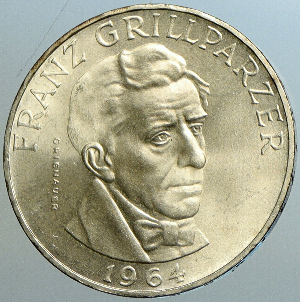 1964 AUSTRIA w/ Writer Franz Grillparzer Old BU Silver 25 Schilling Coin i102551