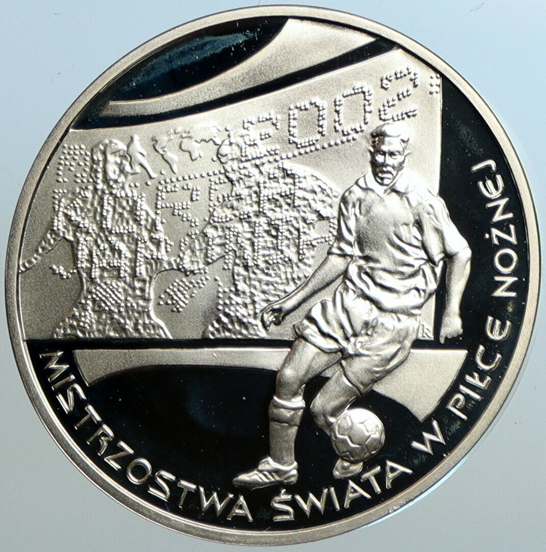 2002 POLAND FIFA World Cup SOCCER FOOTBALL Proof Silver 10 Zlotych Coin i102540