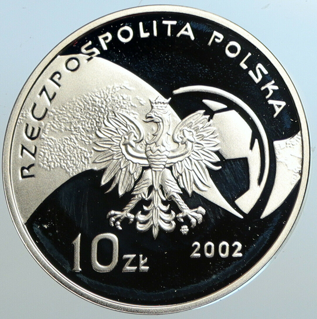 2002 POLAND FIFA World Cup SOCCER FOOTBALL Proof Silver 10 Zlotych Coin i102540