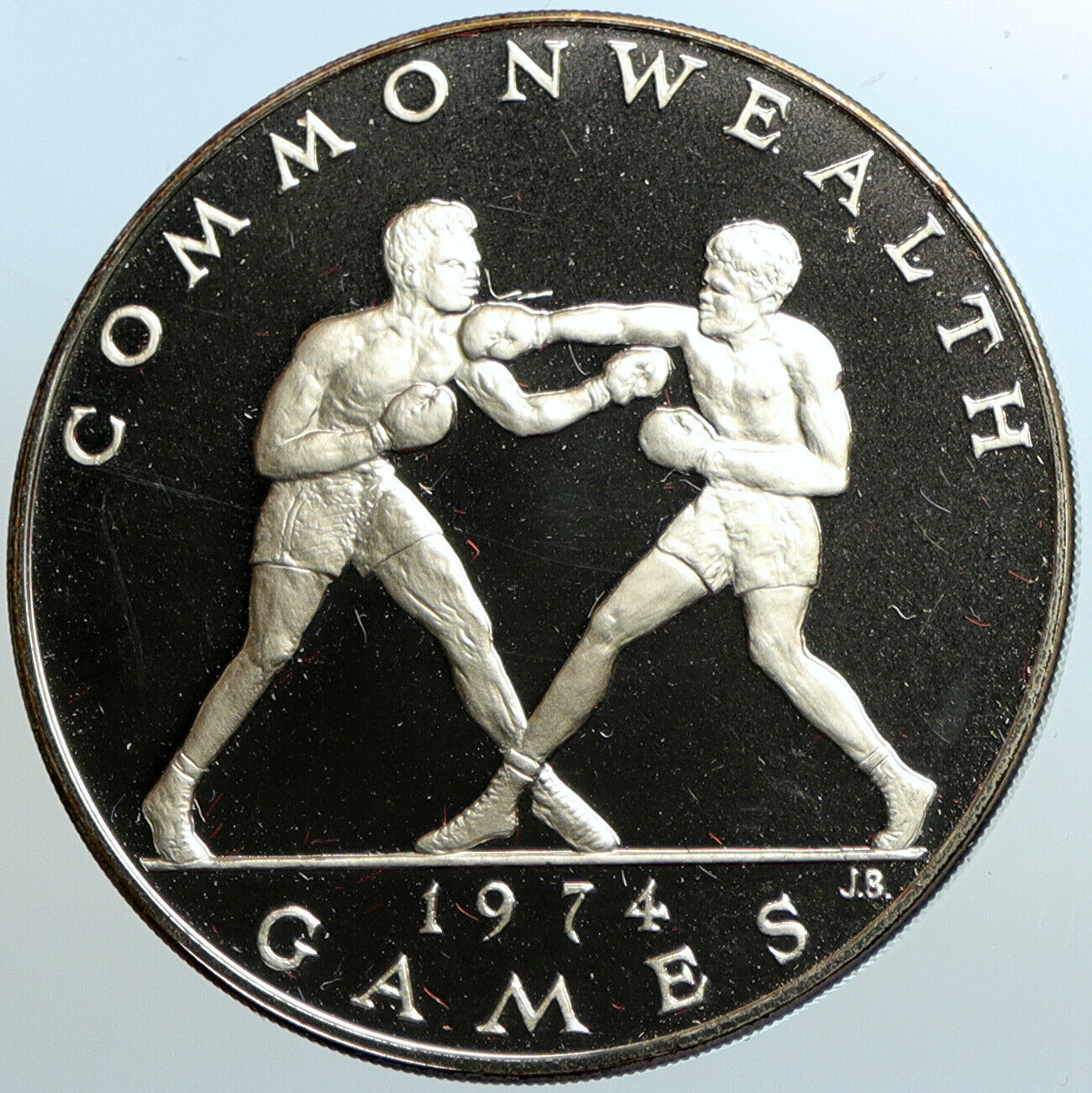 1974 SAMOA UK British Commonwealth Games Boxers Boxing OLD Silver Coin i102543