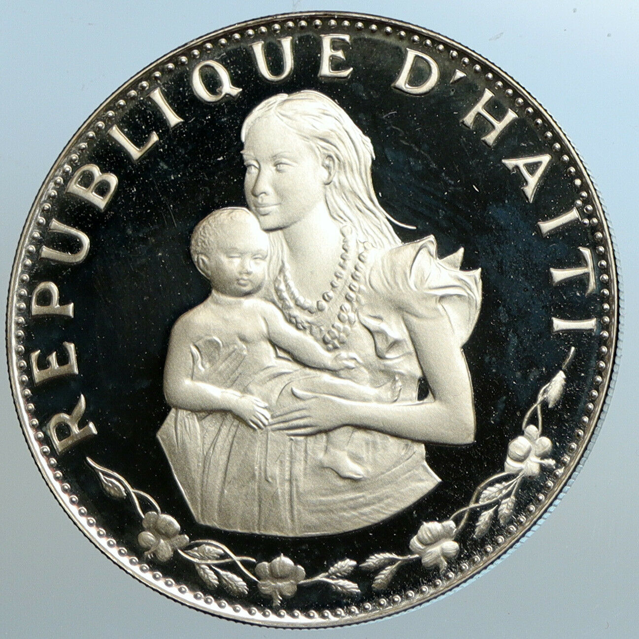 1973 HAITI Woman & Child OLD French Silver Proof 50 Gourdes Hatian Coin i102537