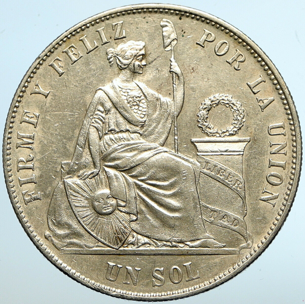 1869 PERU South America LIBERTY Antique Genuine Silver SOL Peruvian Coin i102615
