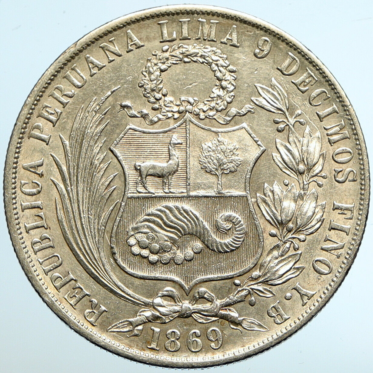 1869 PERU South America LIBERTY Antique Genuine Silver SOL Peruvian Coin i102615