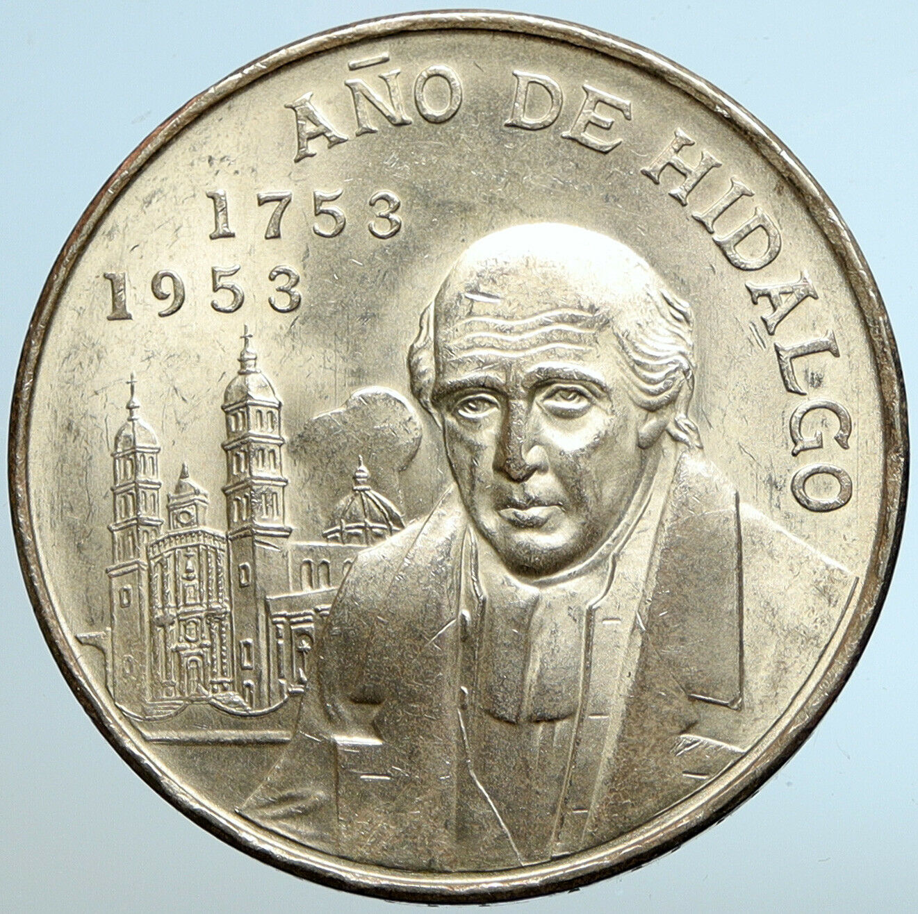 1953 MEXICO Large SILVER 5 Pesos Coin MEXICAN Independence HERO Hidalgo i102614