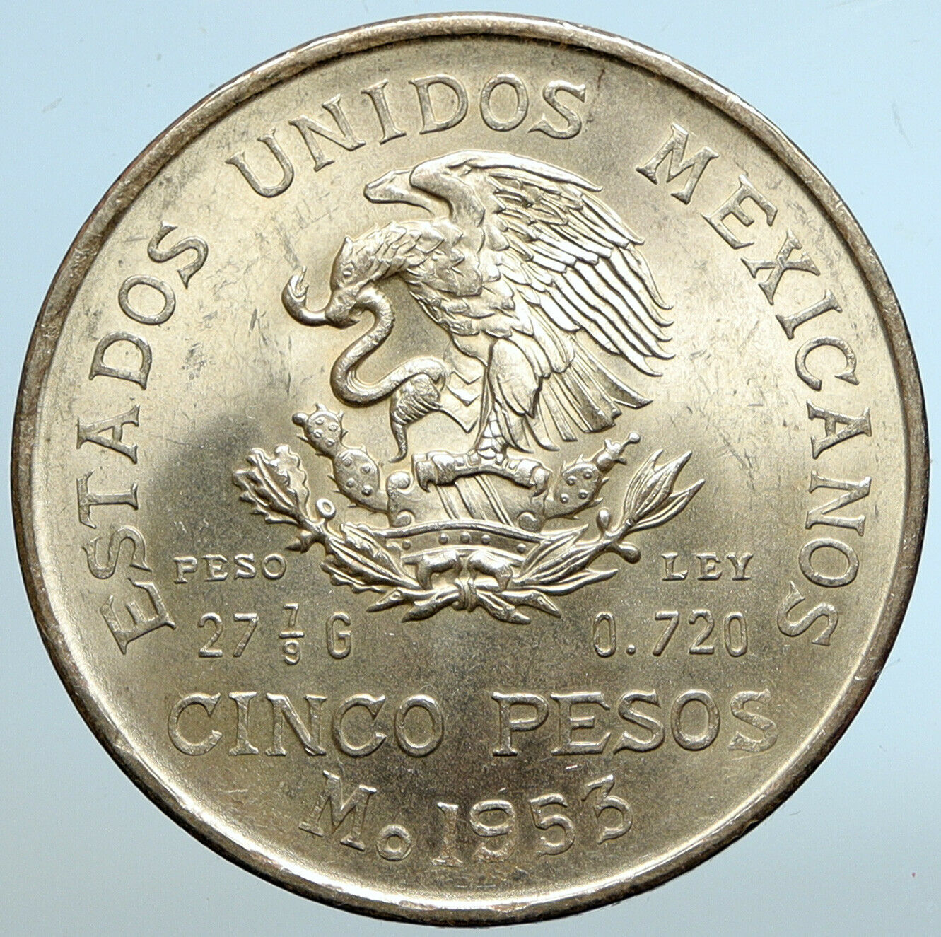 1953 MEXICO Large SILVER 5 Pesos Coin MEXICAN Independence HERO Hidalgo i102614