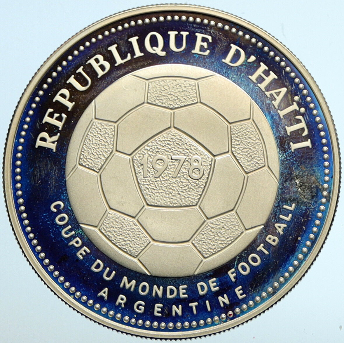 1977 HAITI 1978 WORLD CUP SOCCER FOOTBALL Silver Proof 50 Gourd Coin i102608