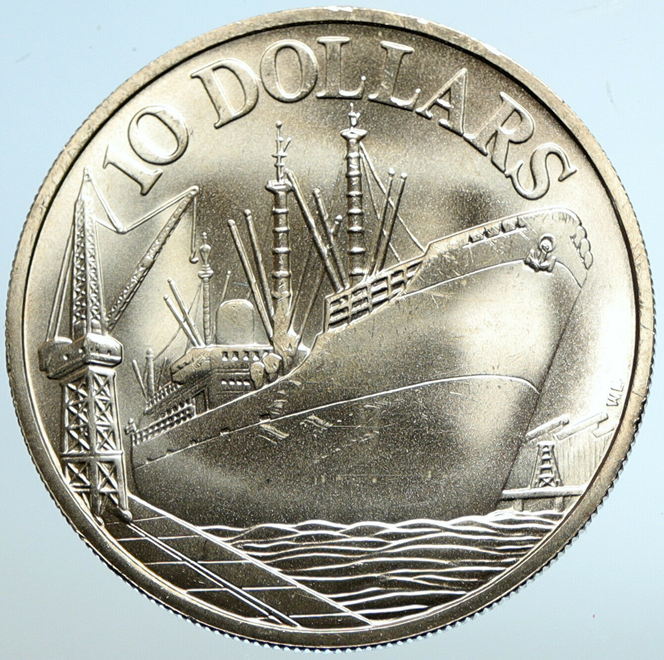 1977 SINGAPORE 10th Year Independence CARGO SHIP Silver 10 Dollars Coin i102611