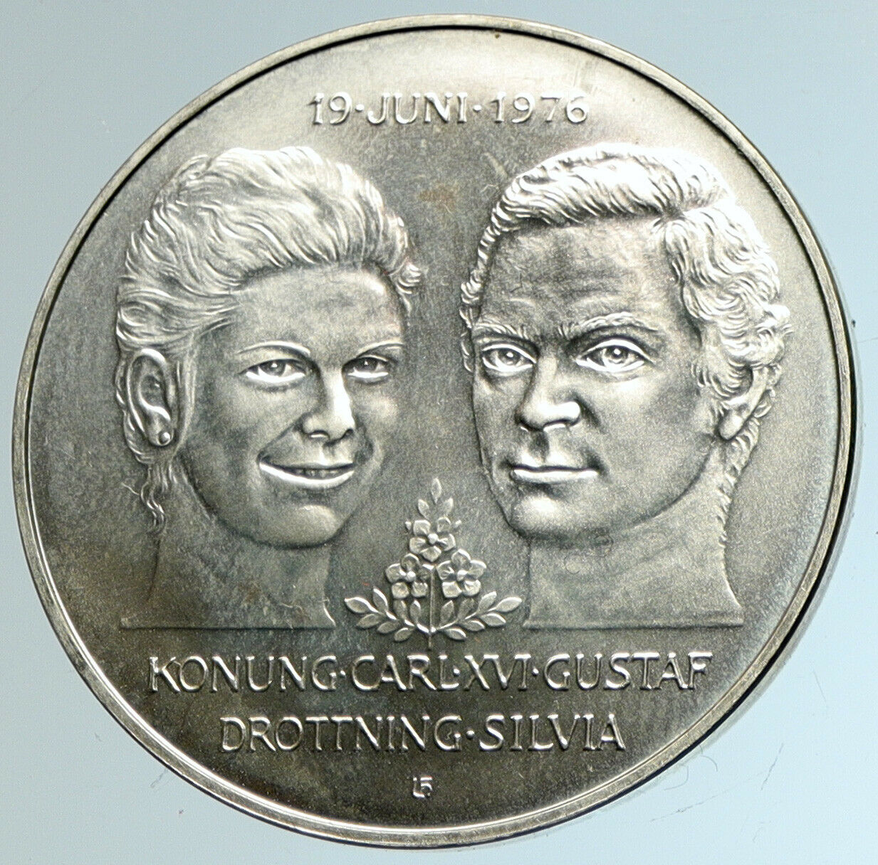 1976 SWEDEN King GUSTAF V Queen Silvia ROYAL WEDDING Silver 50 Kr Coin i103247