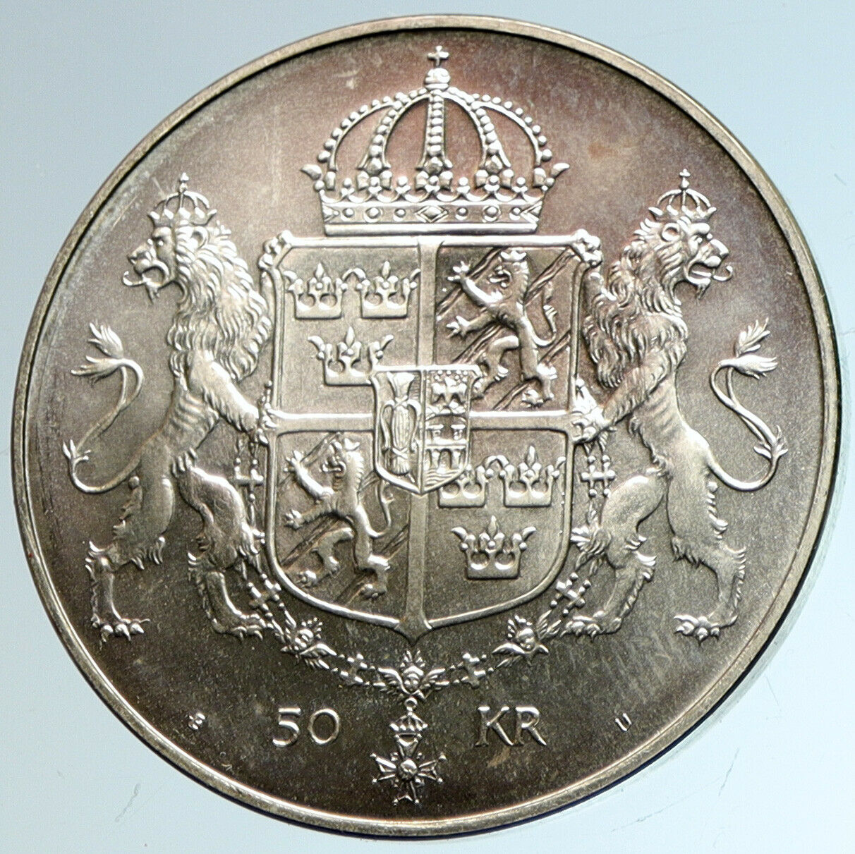 1976 SWEDEN King GUSTAF V Queen Silvia ROYAL WEDDING Silver 50 Kr Coin i103247