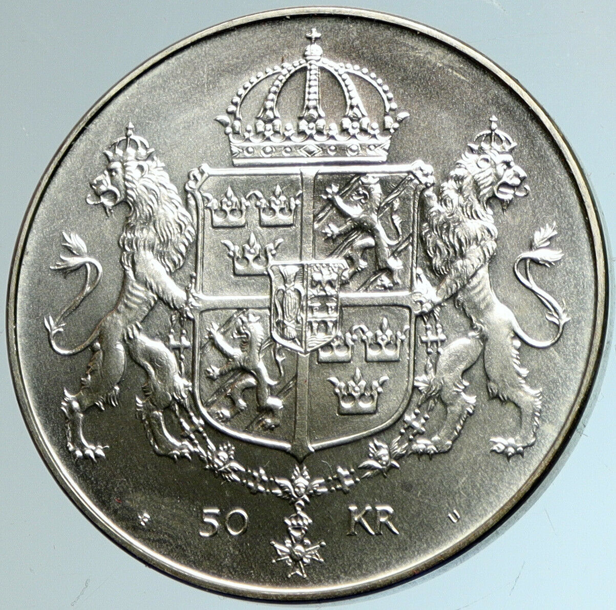 1976 SWEDEN King GUSTAF V Queen Silvia ROYAL WEDDING Silver 50 Kr Coin i103248