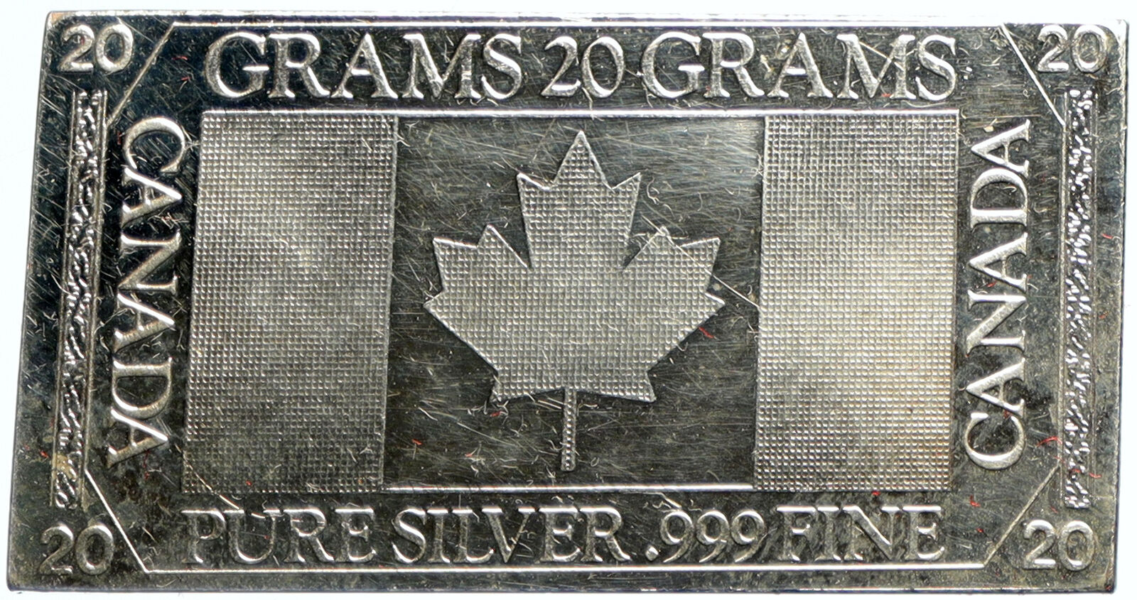 USA US The Silver Mint 20 GRAMS CANADIAN CANADA Flag Silver BAR Medal i103310