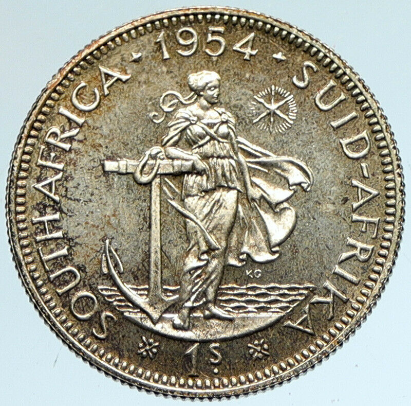 1954 SOUTH AFRICA Queen Elizabeth II VINTAGE OLD Silver Shilling Coin i103356