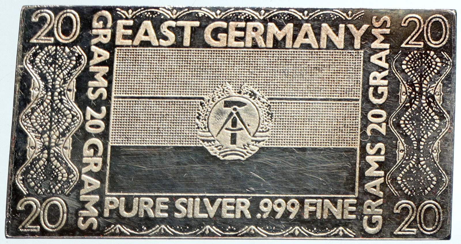 USA US The Silver Mint 20 GRAMS EAST GERMANY Flag OLD Silver BAR Medal i103302