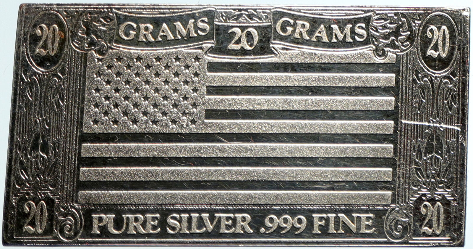 USA US The Silver Mint 20 GRAMS American Flag OLD Silver BAR Medal i103303