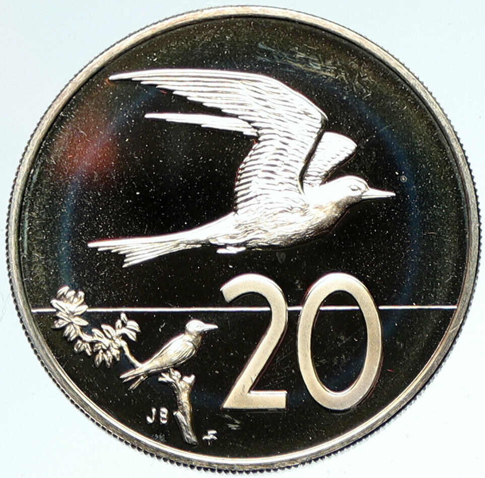 1975 COOK ISLANDS Elizabeth II FAIRY TERNS Birds OLD Proof 20 Cents Coin i103363