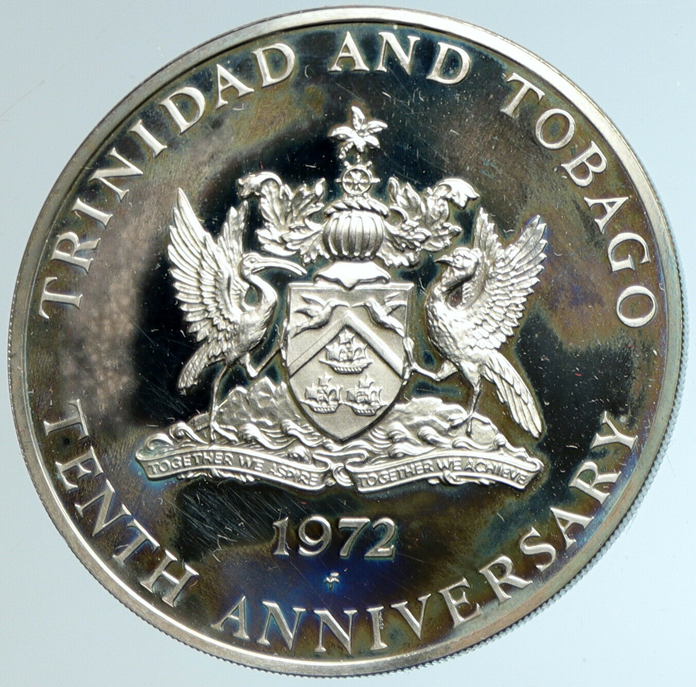 1972 TRINIDAD & TOBAGO Ibis INDEPENDENCE Old Proof Silver 5 Dollar Coin i103222