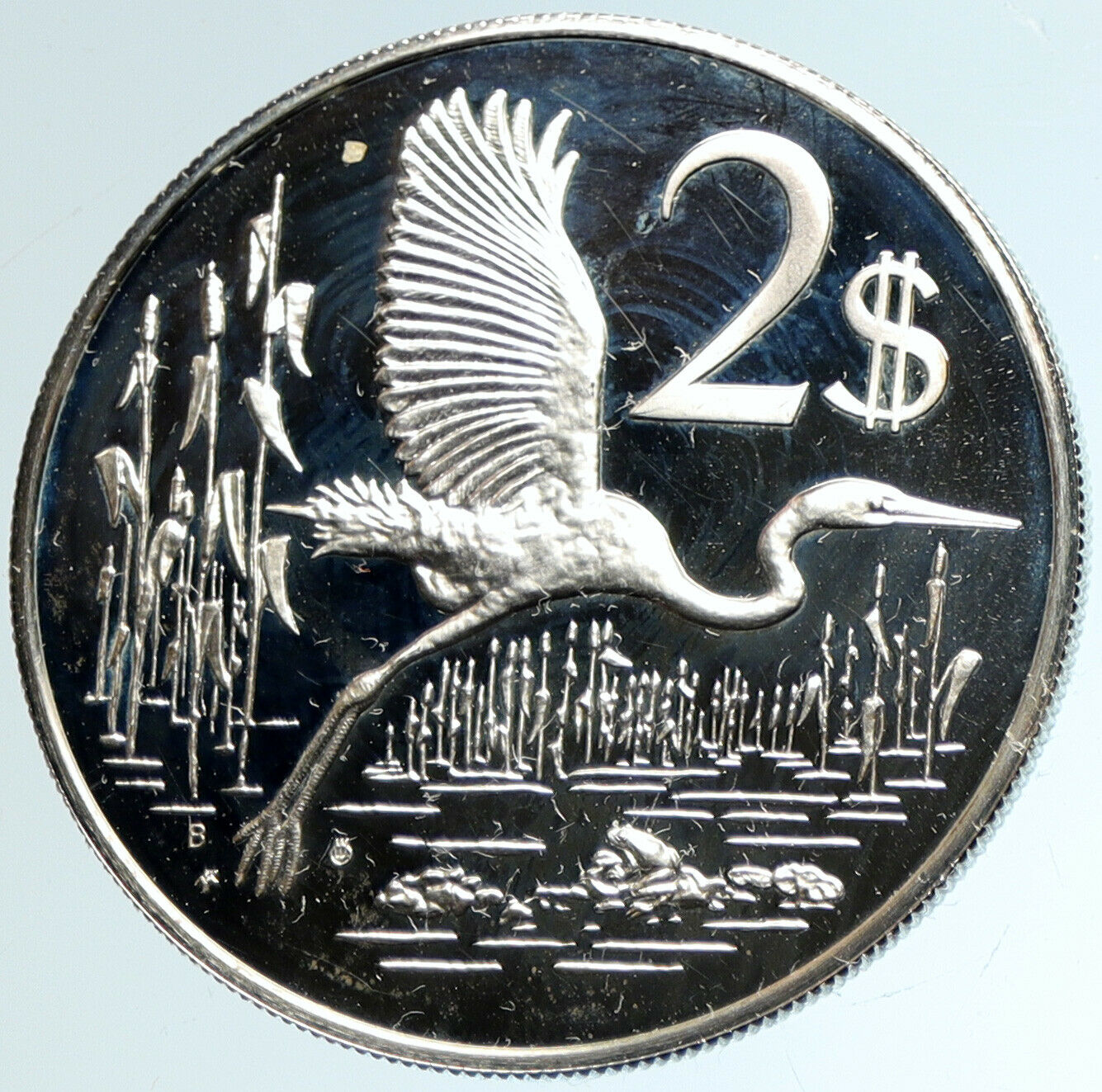 1979 CAYMAN ISLANDS Old GREAT BLUE HERON BIRD Proof Silver $2 Coin i103221