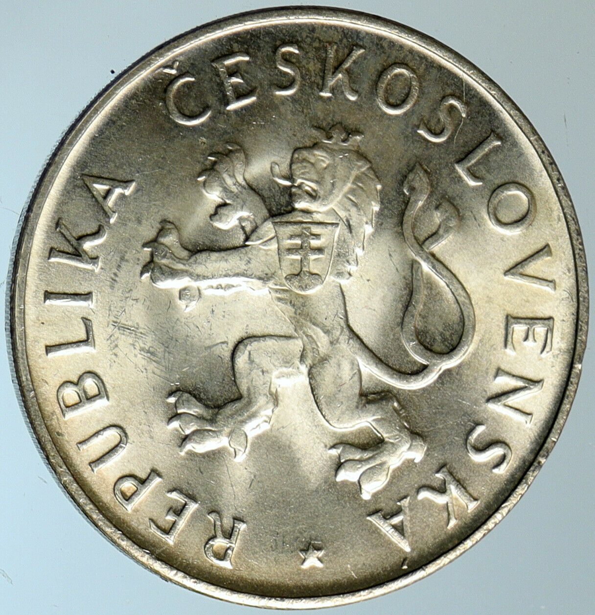 1955 CZECHOSLOVAKIA Czech Lion Soviet Soldier OLD Silver 50 Korun Coin i103226