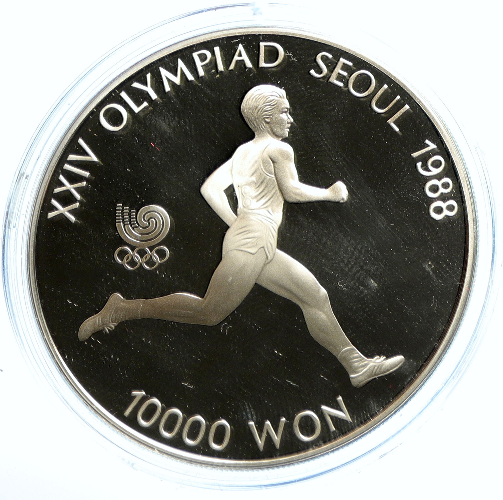 1986 SOUTH KOREA Seoul OLYMPIC Runner Track Proof Silver 10000 Won Coin i103639