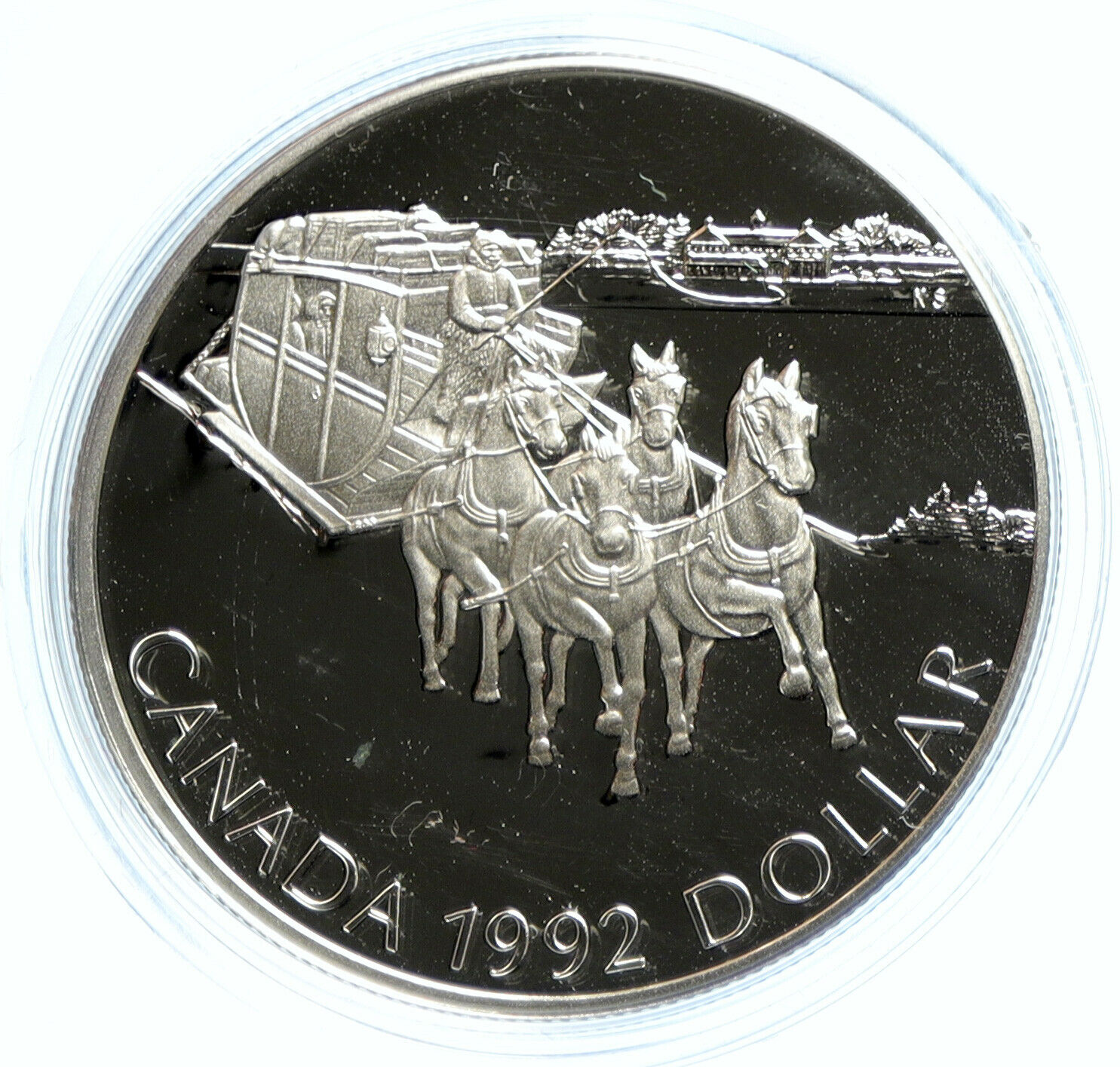 1992 CANADA UK Queen Elizabeth II Kingston STAGECOACH Proof SILVER Coin i103648