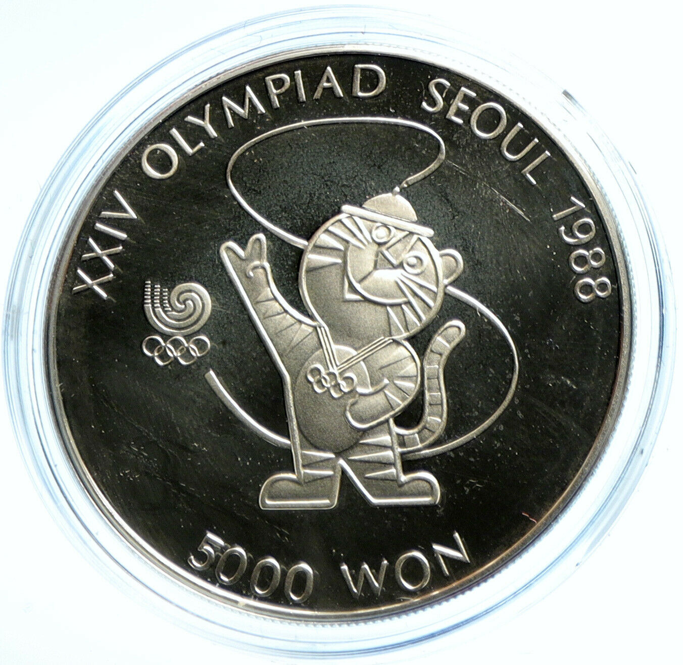 1986 SOUTH KOREA Seoul 1988 OLYMPIC GAMES MASCOT PF Silver 5000 Won Coin i103659