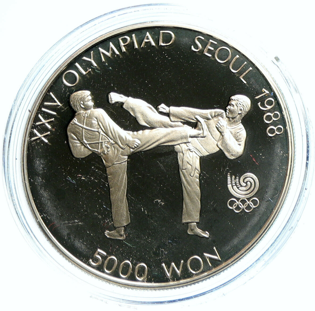 1987 SOUTH KOREA Seoul 1988 OLYMPICS Tae Kwon Do PF Silver 5000 Won Coin i103660