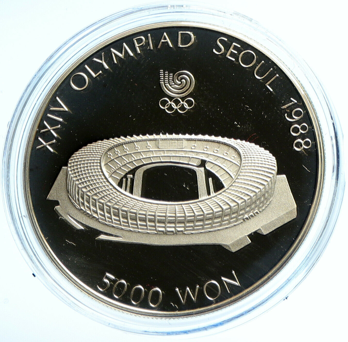 1987 SOUTH KOREA Seoul 1988 OLYMPICS Stadium Proof Silver 5000 Won Coin i103633