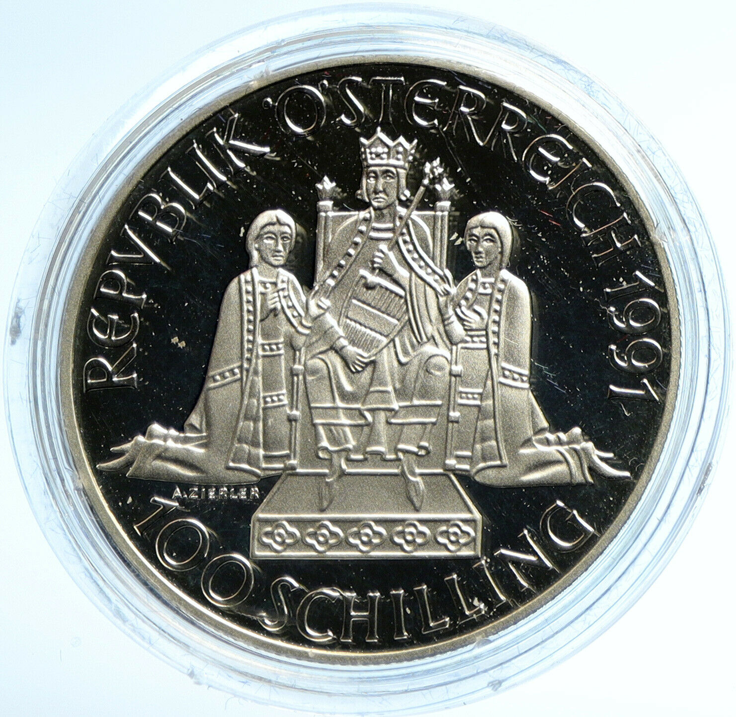 1991 AUSTRIA King Rudolf I Women VINTAGE Proof Silver 100 Schilling Coin i103654