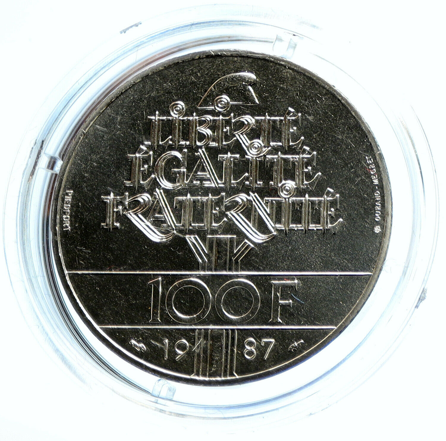 1987 FRANCE La Fayette MOTTO Vintage Proof Silver Piéfort 100 Franc Coin i103640