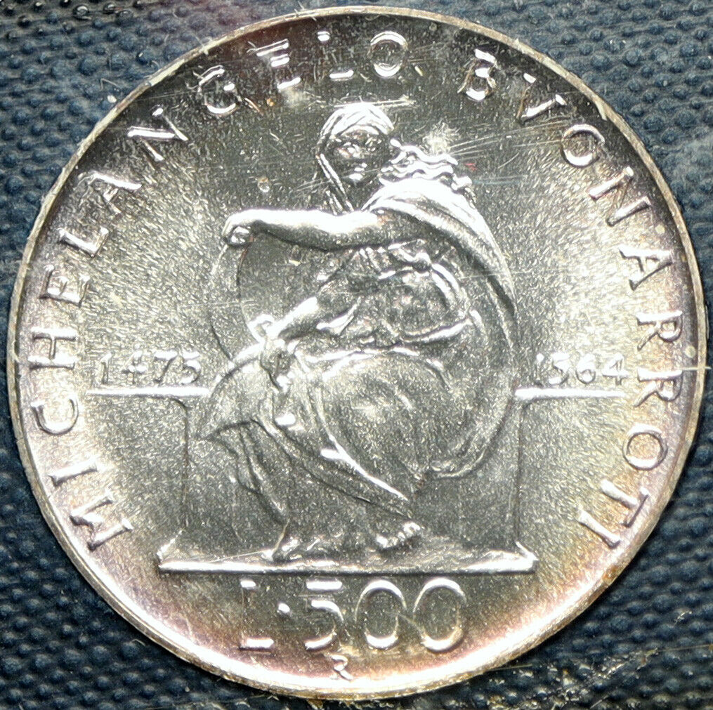 1975 ITALY Michaelangelo DELPHIC SIBYL Fresco OLD Silver 500 Lire Coin i104155