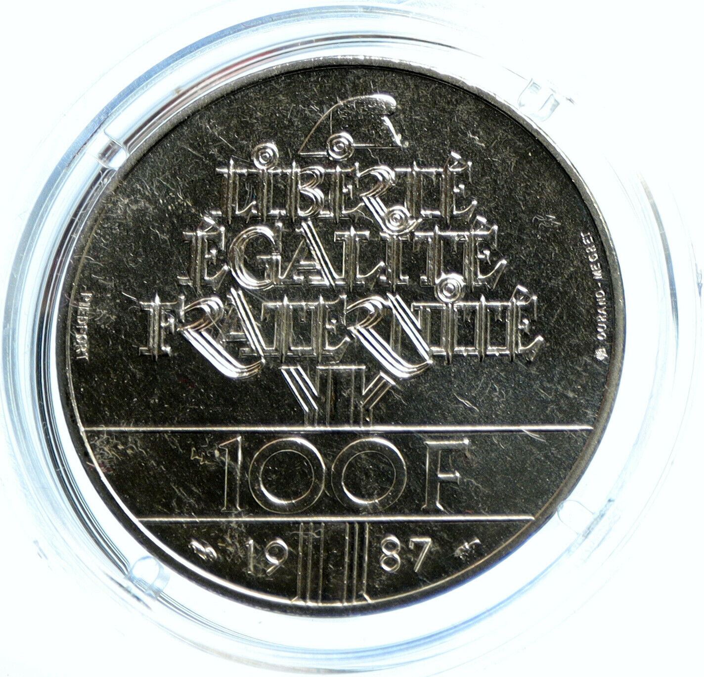 1987 FRANCE La Fayette MOTTO Vintage Proof Silver Piéfort 100 Franc Coin i103634